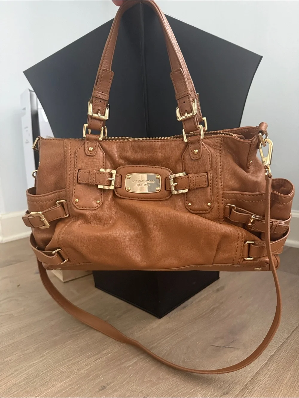 Michael Kors Cognac Leather Shoulder Bag with Gold Hardware